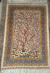 Persian Qom Carpet Rug Silk Hand Made Flower Design High Quality 180x120cm thumb-118414