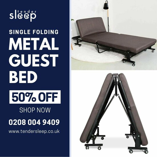 Your Convenient Single Metal Guest Bed. shop now 50% off  0