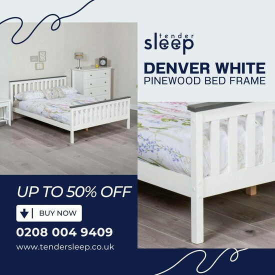 The White Pinewood Bed Frame. buy now up to 50% off  0