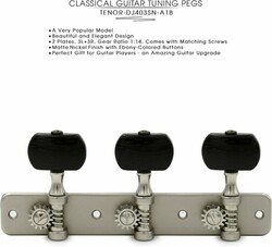 DJ403SN-A1B TENOR Classical Guitar Tuners, Tuning Key Pegs/Machine Heads for Classical or Flamenco Guitar with Matte Nickel Finish and Ebony Colored Buttons thumb-128805