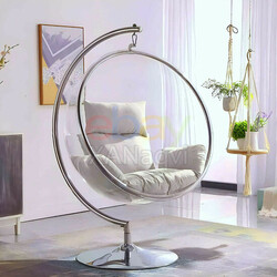 Transparent Hardened Acrylic Seat Hanging Egg Chair With Grey Cushion