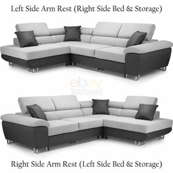 Adjustable Headrests Anton Corner Sofa Bed With Under-Seat Storage (Black + Grey)