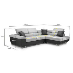 Adjustable Headrests Anton Corner Sofa Bed With Under-Seat Storage (Black + Grey) thumb-130329