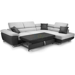 Adjustable Headrests Anton Corner Sofa Bed With Under-Seat Storage (Black + Grey) thumb-130330