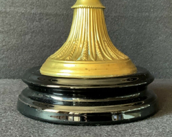 Beautiful 19th Century Victorian Amber Glass Twin Burning Ceramic Table Oil Lamp thumb-233