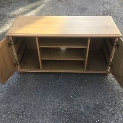 Gorgeous Pine Tv Cabinet with Two Cupboards on Bun Feet