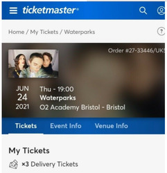 Tickets x 3 Waterparks O2 Acedemy Bristol 
